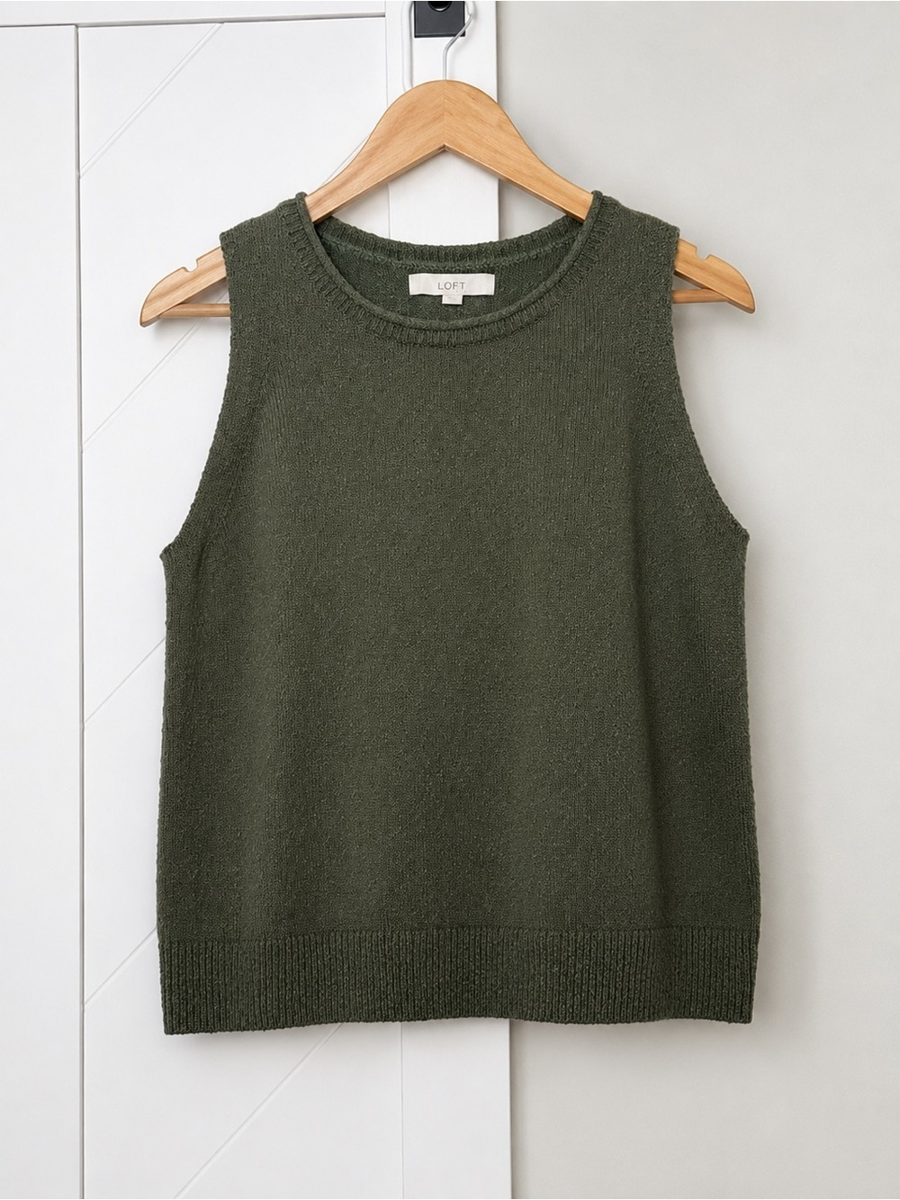 LOFT Olive Green Sleeveless Sweater Tank Knit Top XXL Soft Cotton Blend